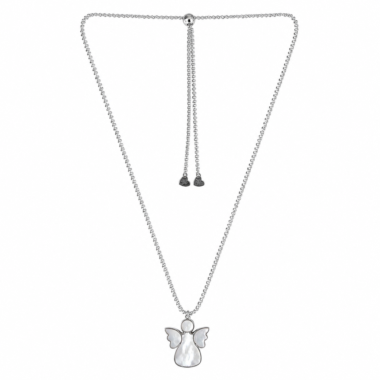 Adjustable silver chain, angel pendant, Madre  of Pearl stone 