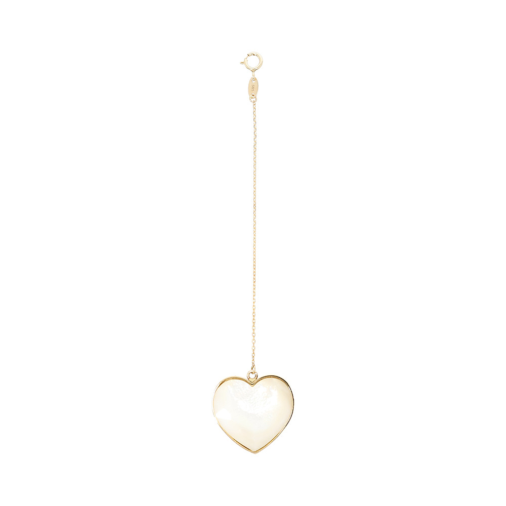 Faceted heart pendant with mini chain, 14K yellow gold, Madre Perla stone