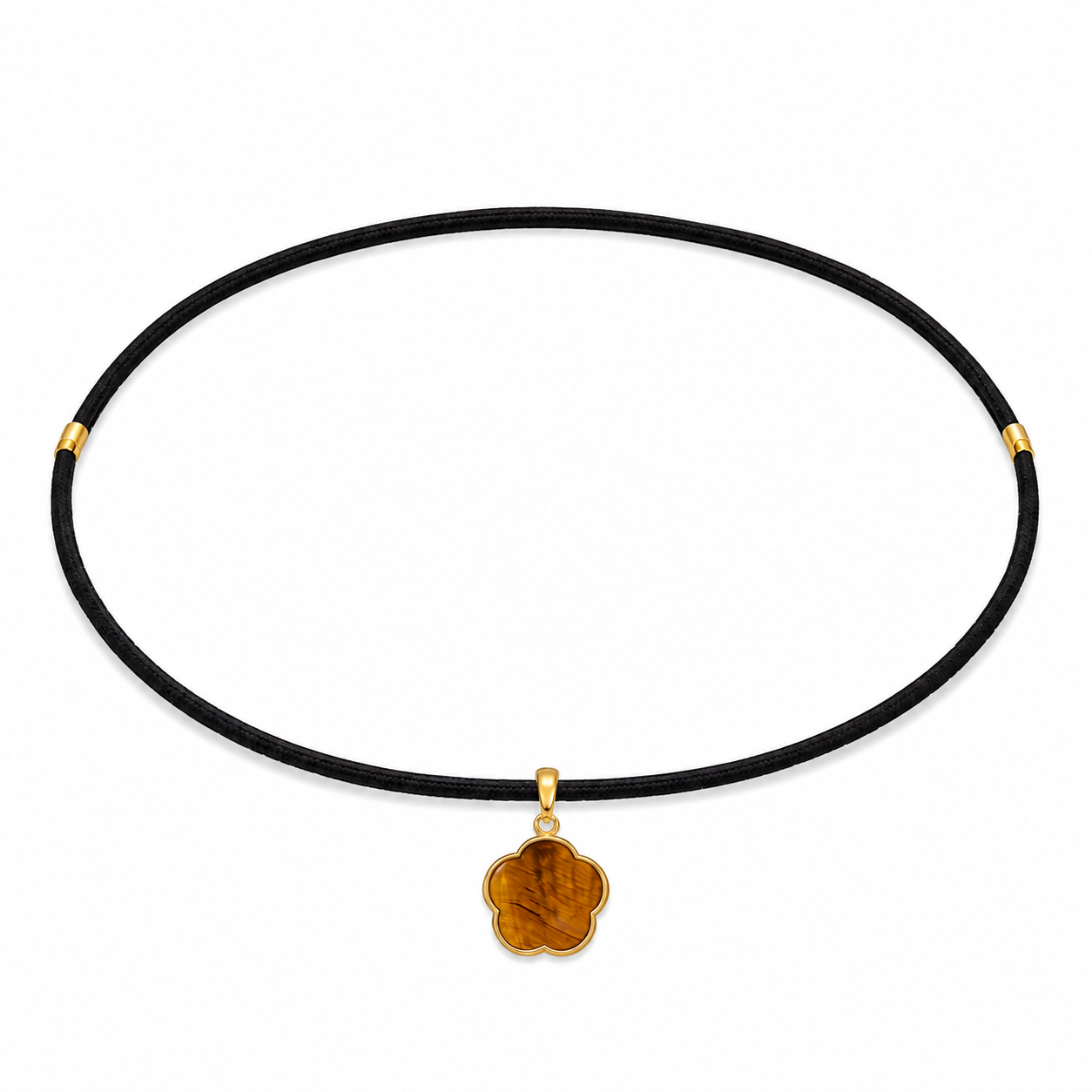Adjustable Magnetica Necklace with Natural Tiger’s Eye Flower Stone, Gold