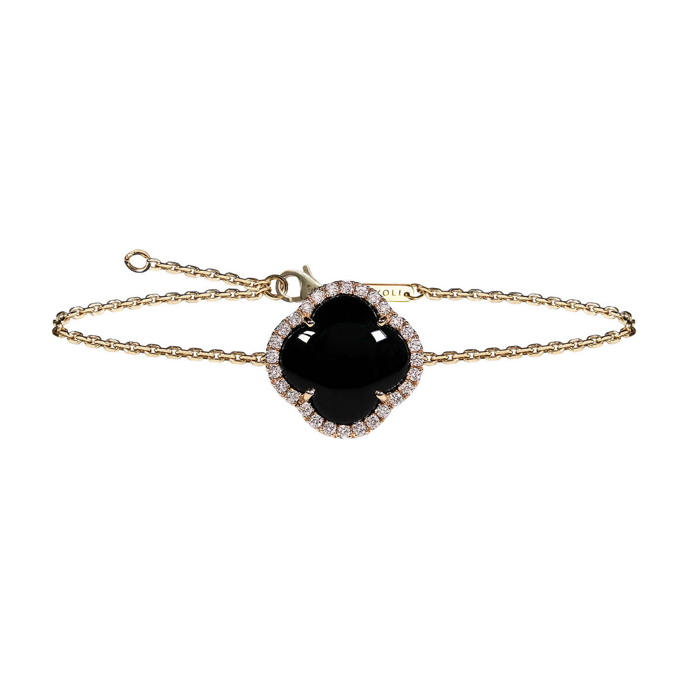 Diamond bracelet, cross pendant, 18K yellow gold, Onyx stone